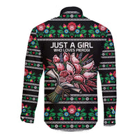Pink Pierogi Flowers Over Dumplings Long Sleeve Button Shirt