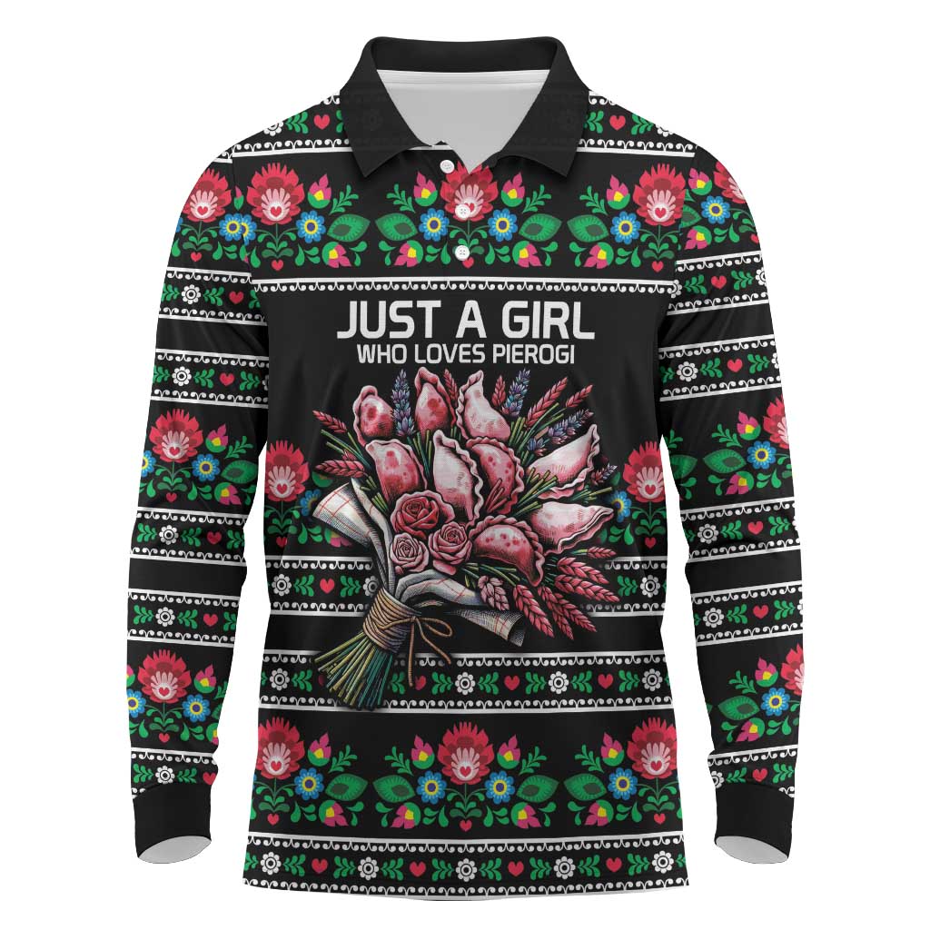 Pink Pierogi Flowers Over Dumplings Long Sleeve Polo Shirt