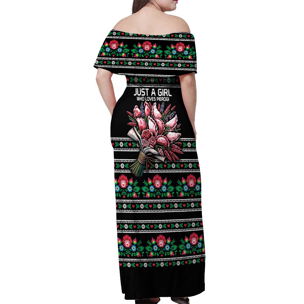 Pink Pierogi Flowers Over Dumplings Off Shoulder Maxi Dress