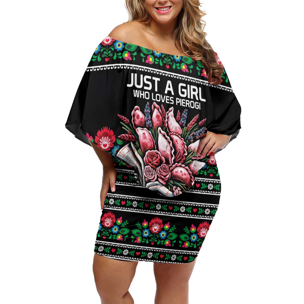Pink Pierogi Flowers Over Dumplings Off Shoulder Short Dress
