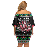 Pink Pierogi Flowers Over Dumplings Off Shoulder Short Dress