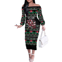 Pink Pierogi Flowers Over Dumplings Off The Shoulder Long Sleeve Dress