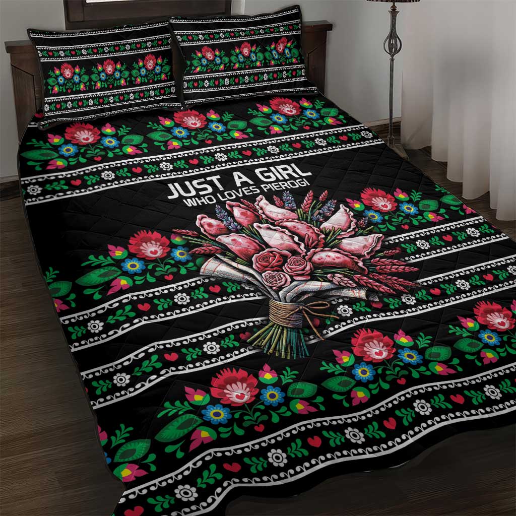 Pink Pierogi Flowers Over Dumplings Quilt Bed Set