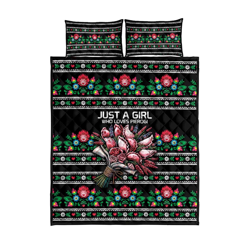 Pink Pierogi Flowers Over Dumplings Quilt Bed Set