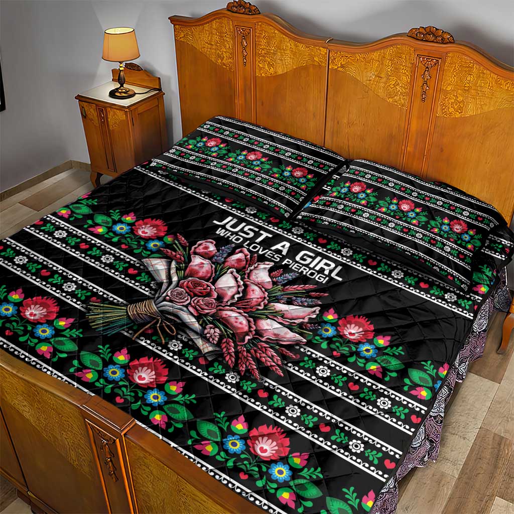 Pink Pierogi Flowers Over Dumplings Quilt Bed Set