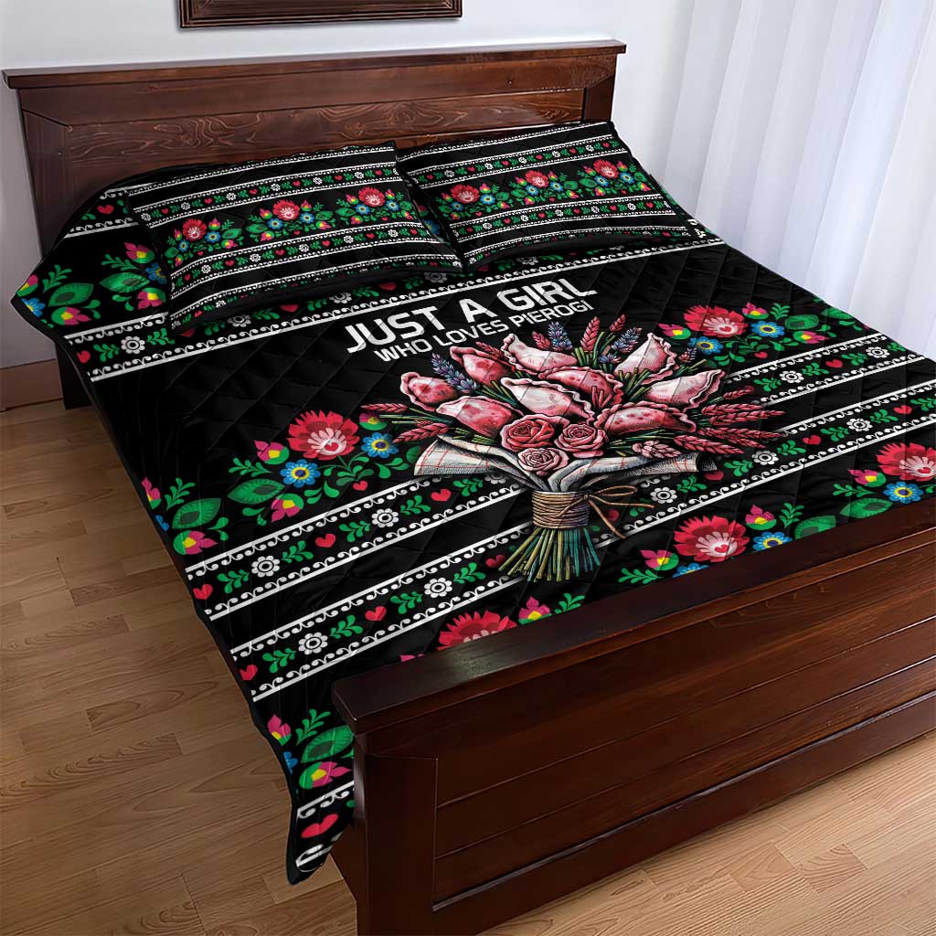 Pink Pierogi Flowers Over Dumplings Quilt Bed Set