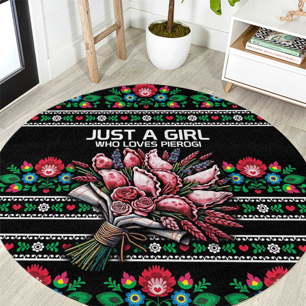Pink Pierogi Flowers Over Dumplings Round Carpet