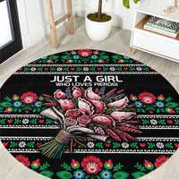 Pink Pierogi Flowers Over Dumplings Round Carpet