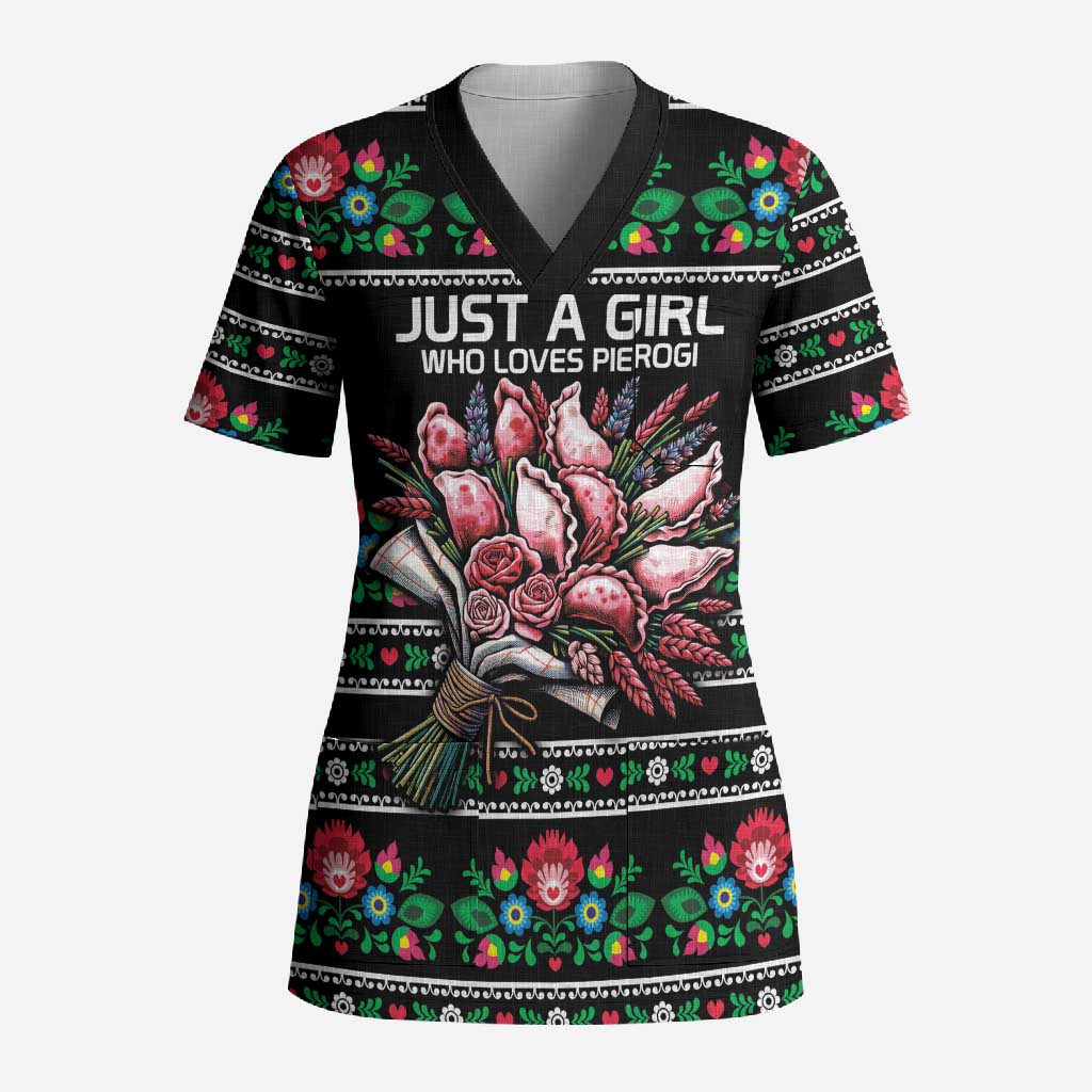 Pink Pierogi Flowers Over Dumplings Scrub Top