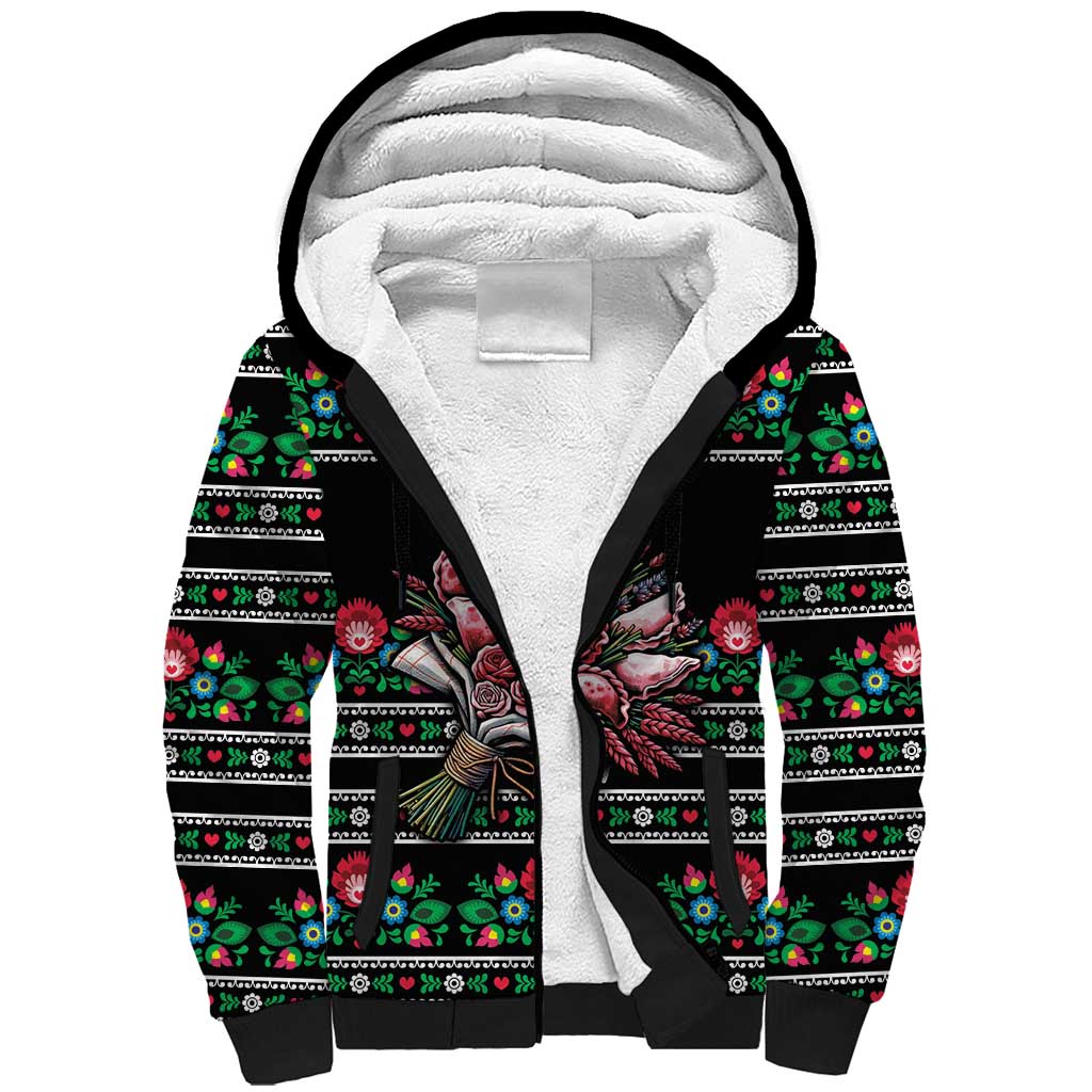 Pink Pierogi Flowers Over Dumplings Sherpa Hoodie