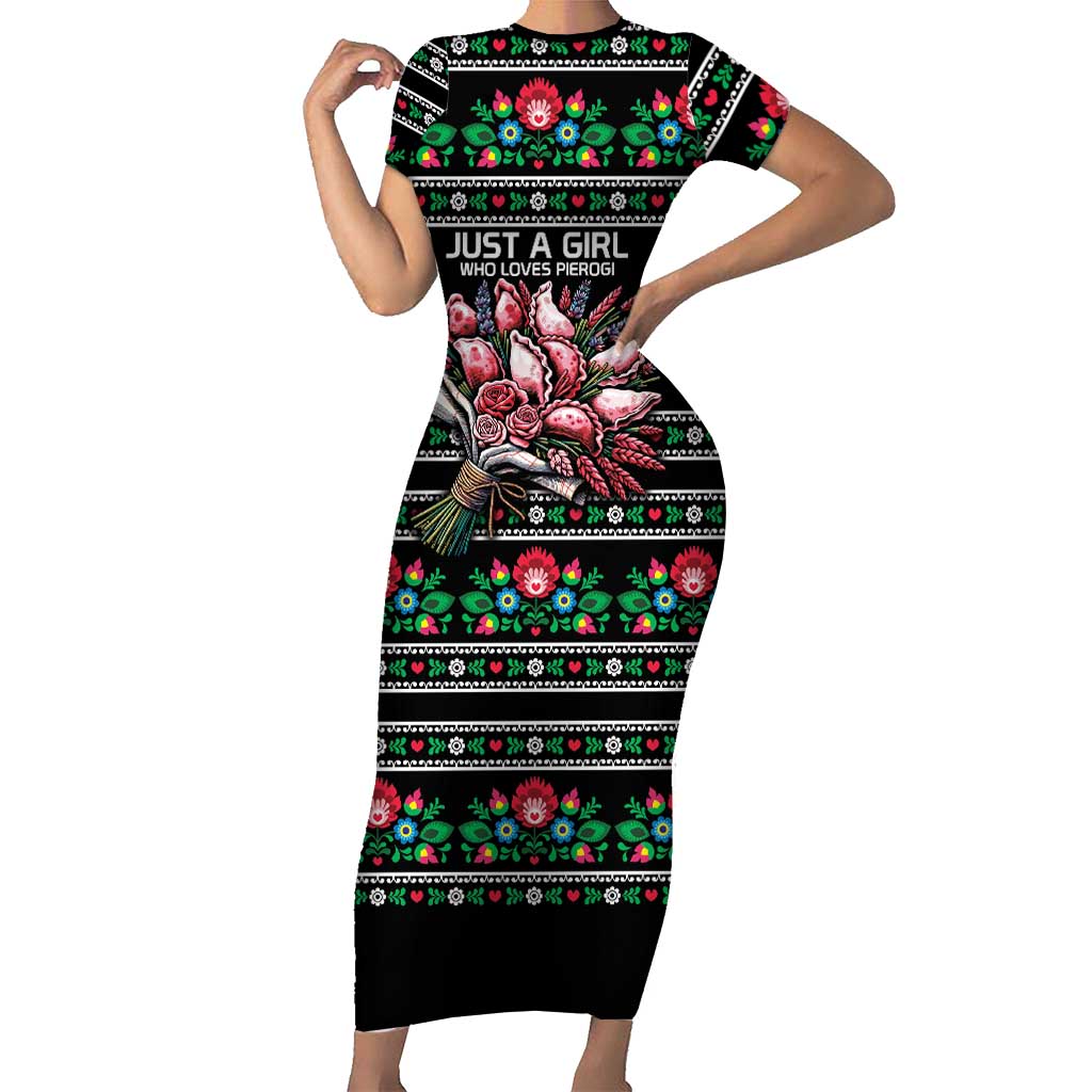 Pink Pierogi Flowers Over Dumplings Short Sleeve Bodycon Dress
