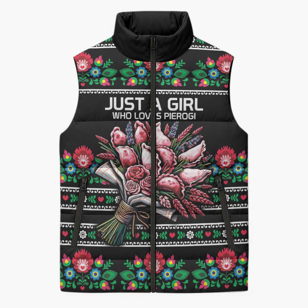 Pink Pierogi Flowers Over Dumplings Sleeveless Puffer Jacket
