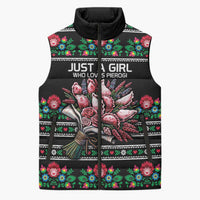 Pink Pierogi Flowers Over Dumplings Sleeveless Puffer Jacket