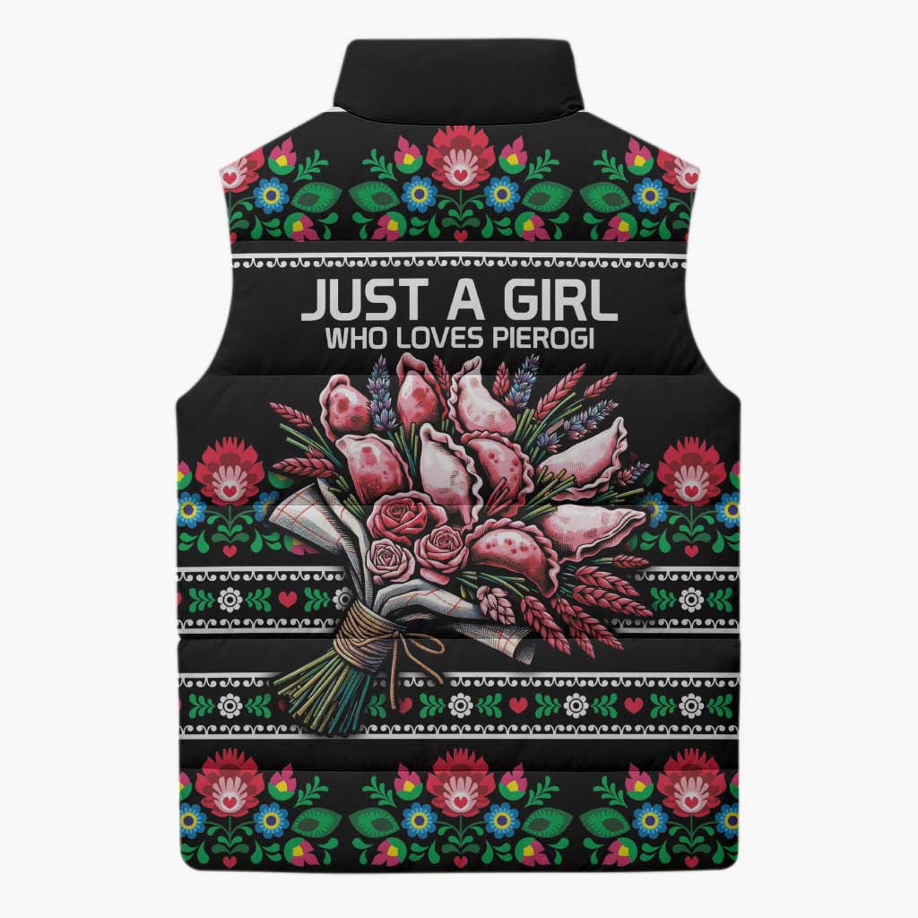 Pink Pierogi Flowers Over Dumplings Sleeveless Puffer Jacket