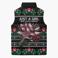 Pink Pierogi Flowers Over Dumplings Sleeveless Puffer Jacket