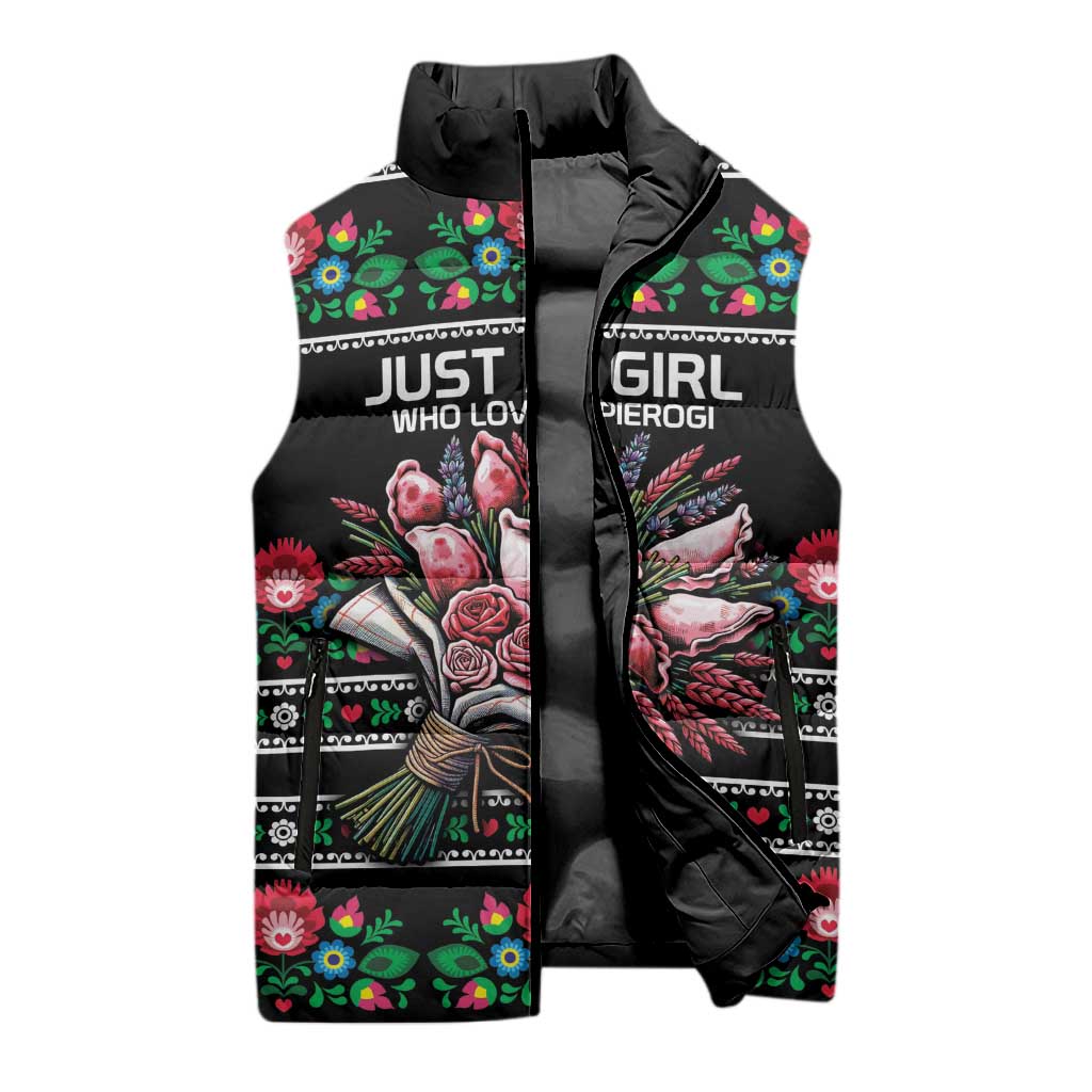 Pink Pierogi Flowers Over Dumplings Sleeveless Puffer Jacket