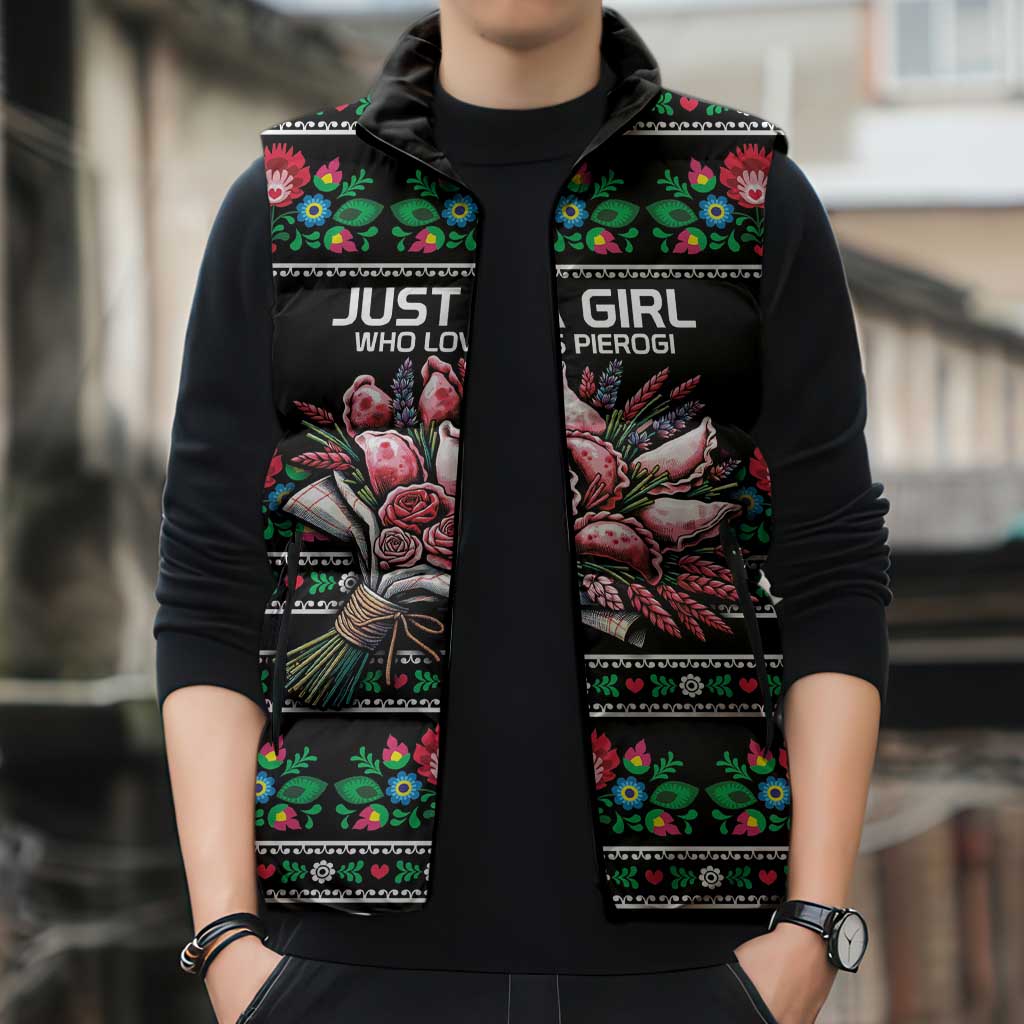 Pink Pierogi Flowers Over Dumplings Sleeveless Puffer Jacket