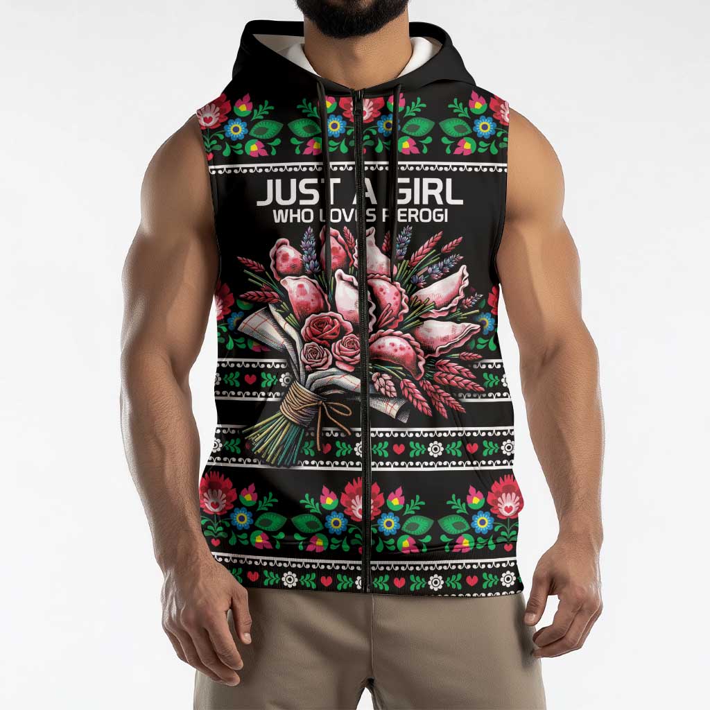 Pink Pierogi Flowers Over Dumplings Sleeveless Zip Hoodie