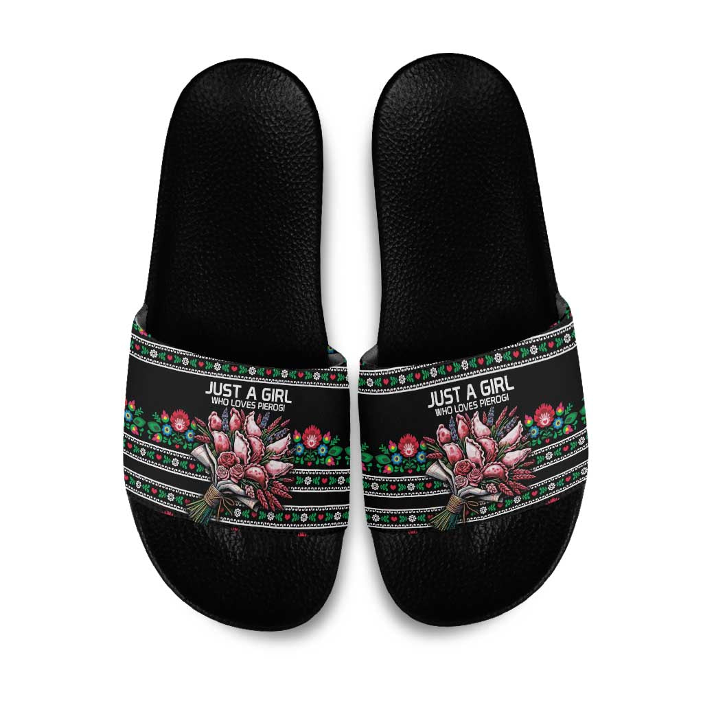 Pink Pierogi Flowers Over Dumplings Slide Sandals