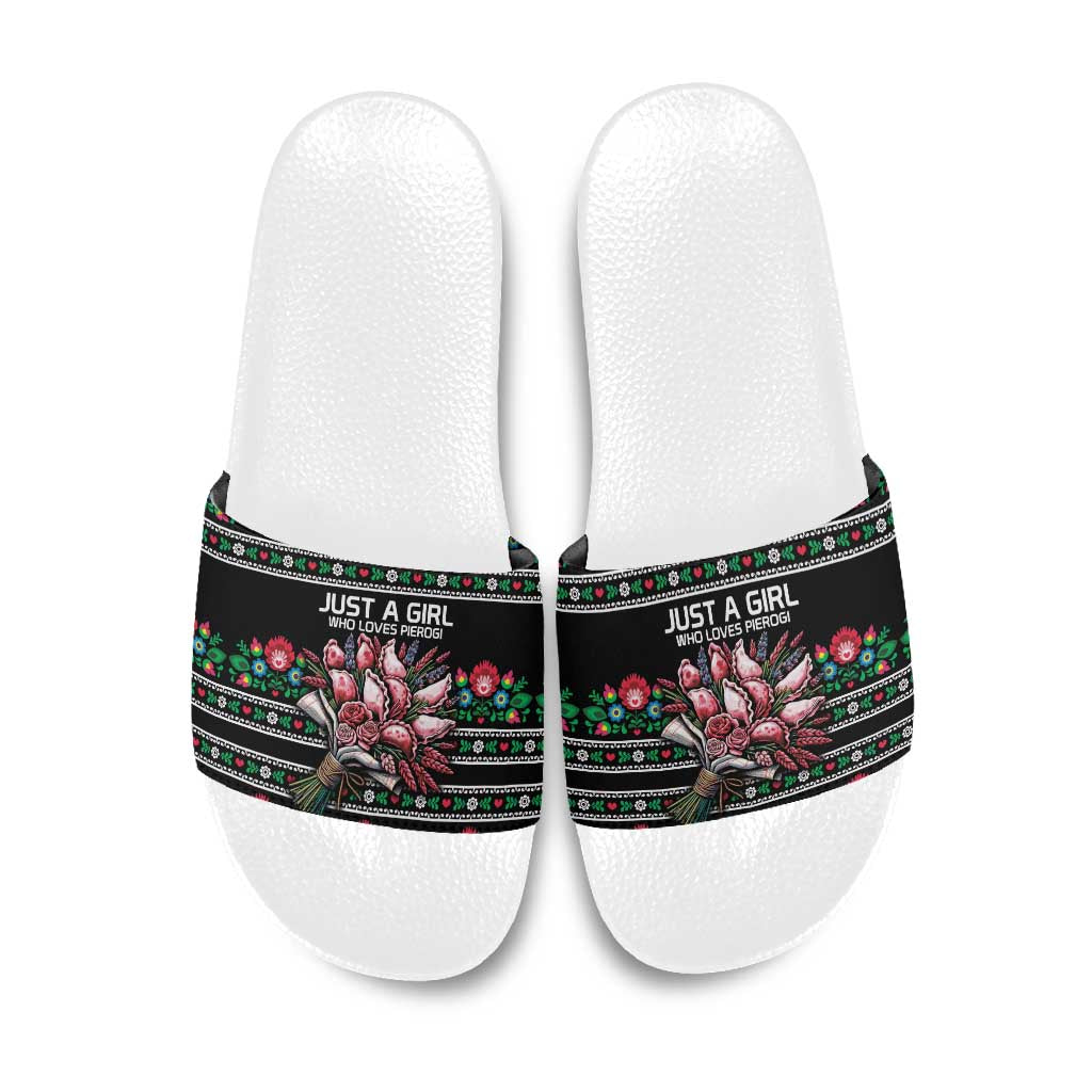 Pink Pierogi Flowers Over Dumplings Slide Sandals