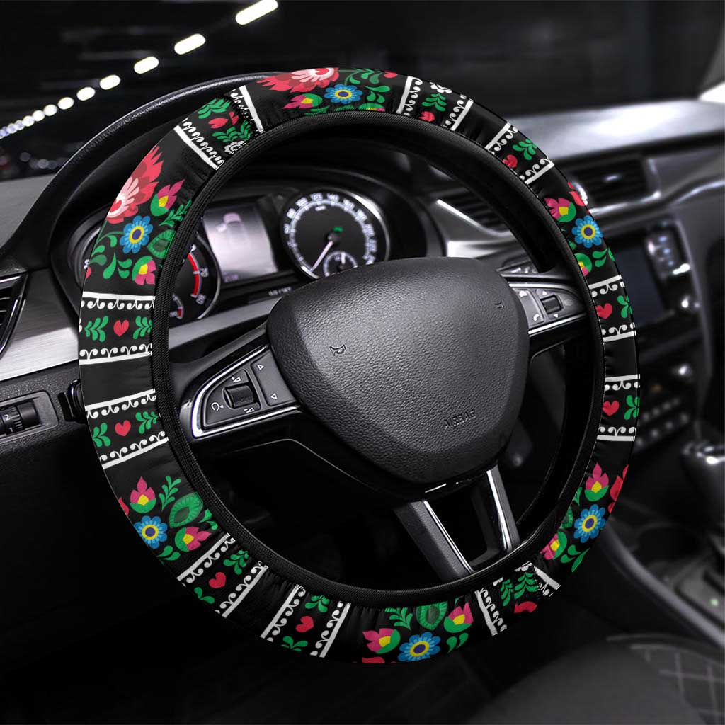 Pink Pierogi Flowers Over Dumplings Steering Wheel Cover