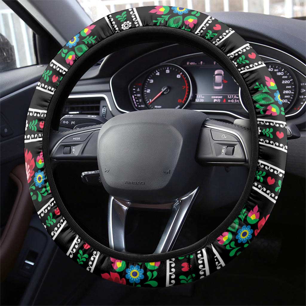 Pink Pierogi Flowers Over Dumplings Steering Wheel Cover