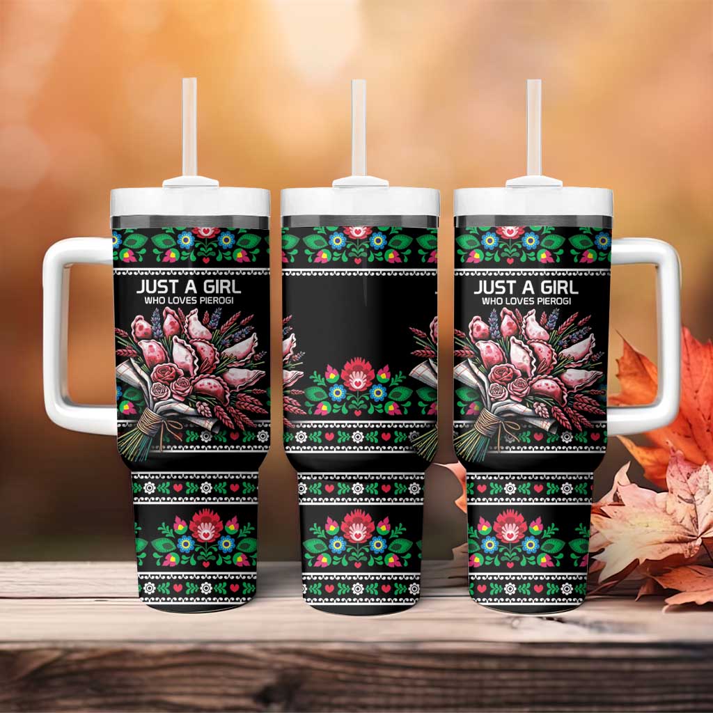 Pink Pierogi Flowers Over Dumplings Tumbler With Handle