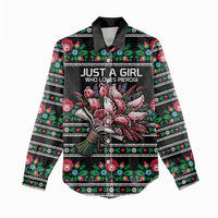 Pink Pierogi Flowers Over Dumplings Women Casual Shirt