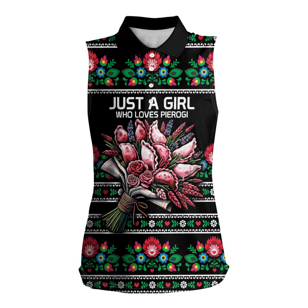 Pink Pierogi Flowers Over Dumplings Women Sleeveless Polo Shirt