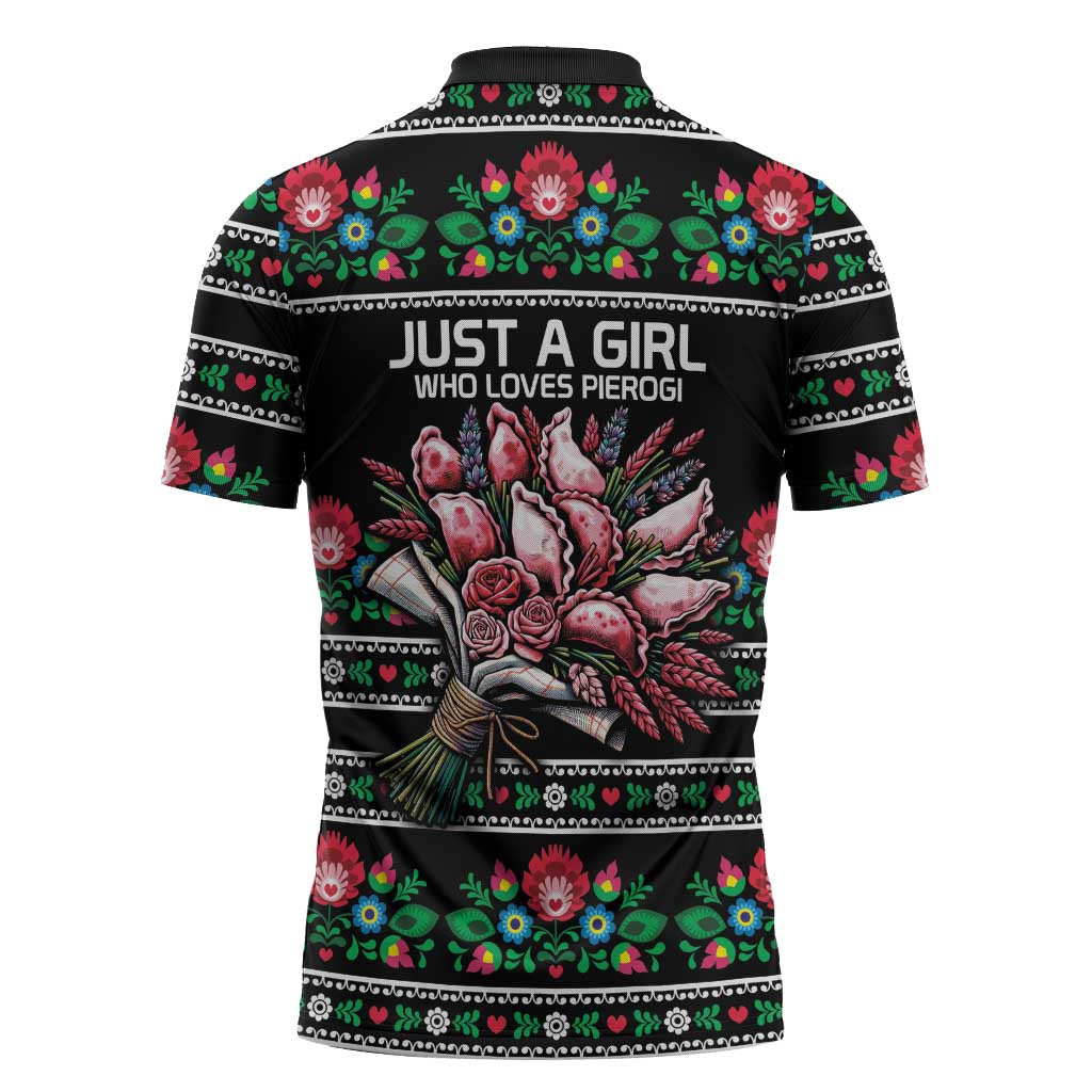 Pink Pierogi Flowers Over Dumplings Zipper Polo Shirt