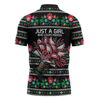 Pink Pierogi Flowers Over Dumplings Zipper Polo Shirt