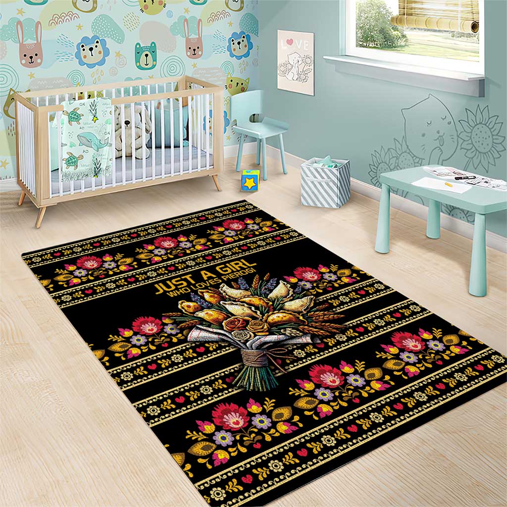 Gold Pierogi Flowers Over Dumplings Area Rug