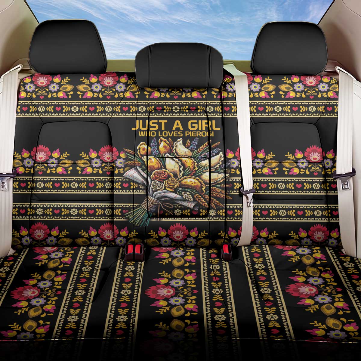 Gold Pierogi Flowers Over Dumplings Back Car Seat Cover