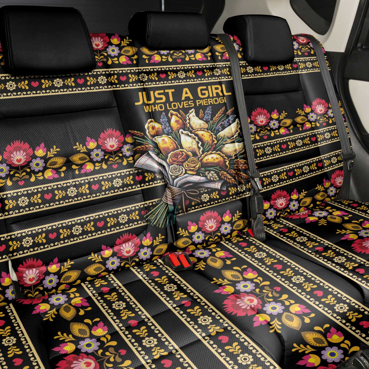 Gold Pierogi Flowers Over Dumplings Back Car Seat Cover