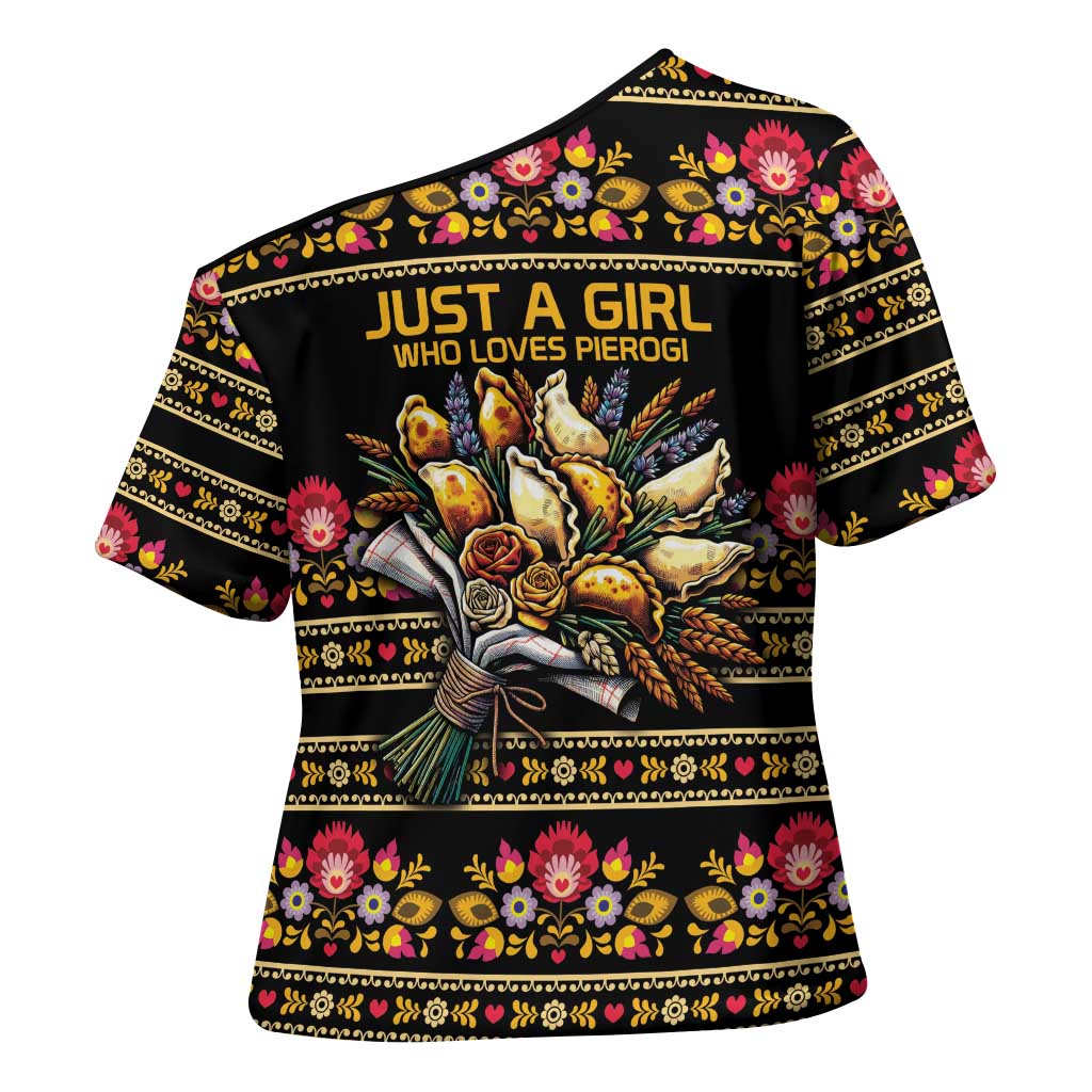Gold Pierogi Flowers Over Dumplings Cross Shoulder Shirt