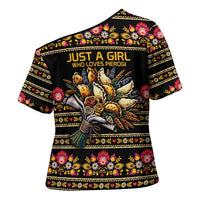 Gold Pierogi Flowers Over Dumplings Cross Shoulder Shirt