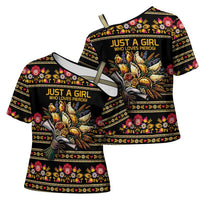 Gold Pierogi Flowers Over Dumplings Cross Shoulder Shirt