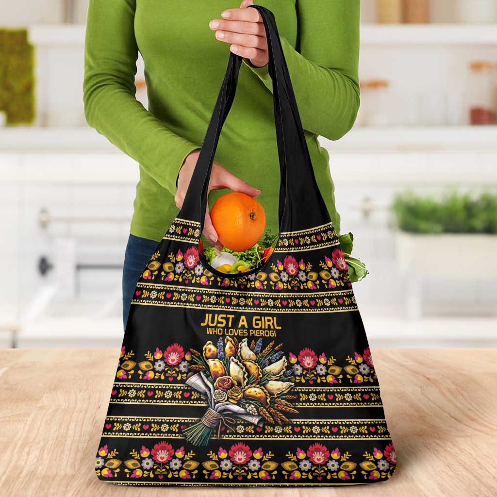 Gold Pierogi Flowers Over Dumplings Grocery Bag