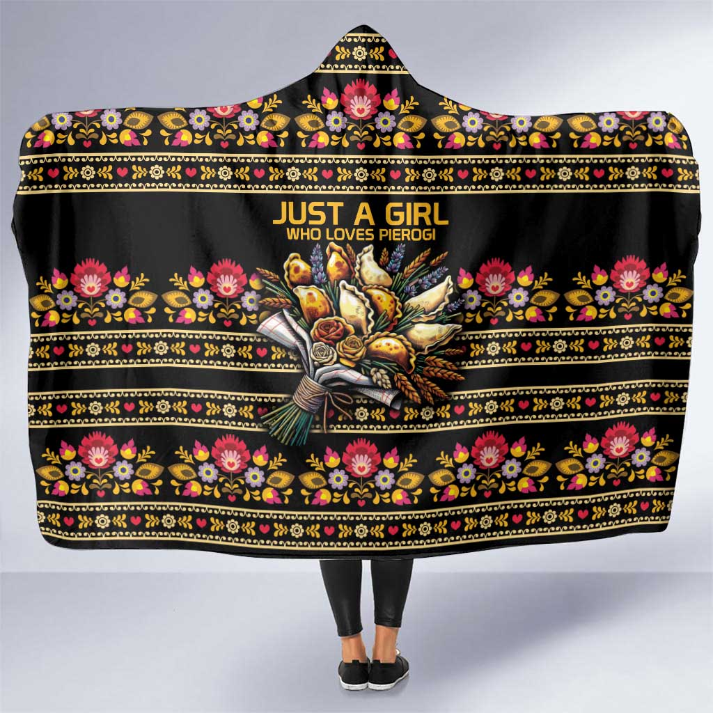 Gold Pierogi Flowers Over Dumplings Hooded Blanket