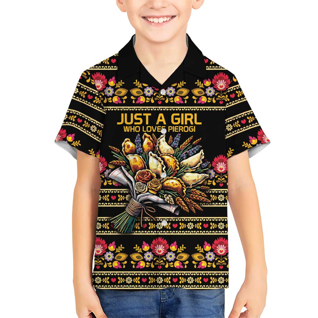 Gold Pierogi Flowers Over Dumplings Kid Hawaiian Shirt