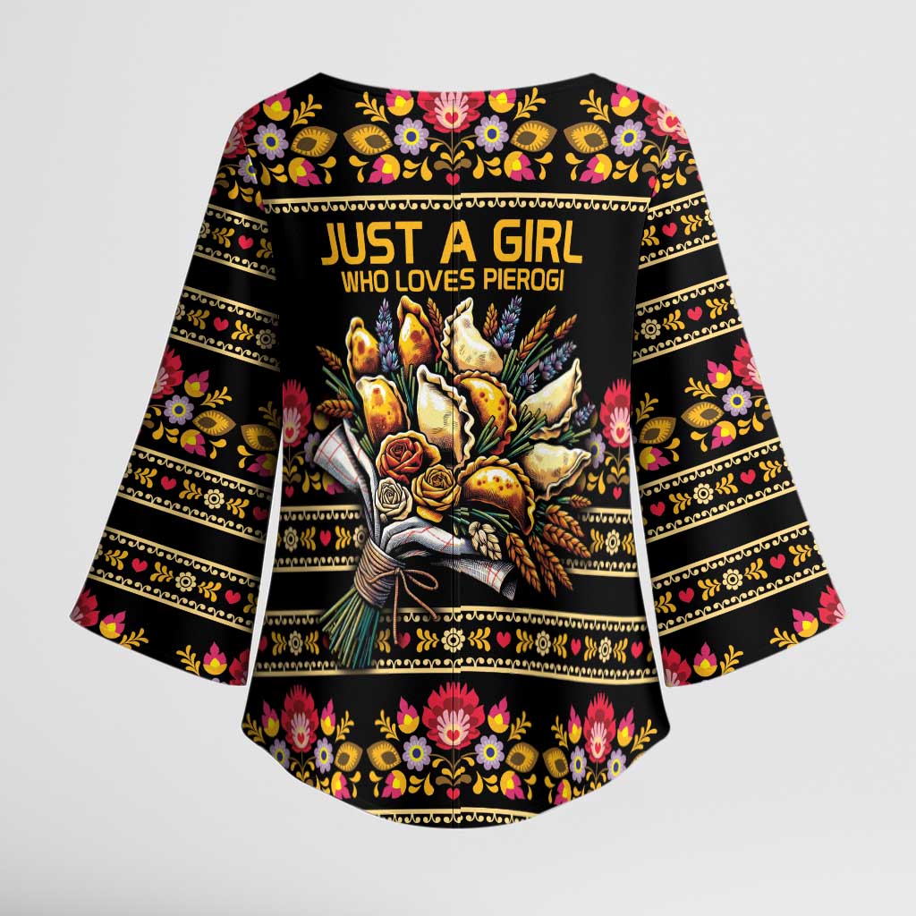 Gold Pierogi Flowers Over Dumplings Kimono Sleeve Blouse