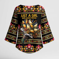Gold Pierogi Flowers Over Dumplings Kimono Sleeve Blouse