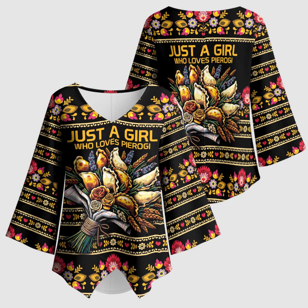 Gold Pierogi Flowers Over Dumplings Kimono Sleeve Blouse