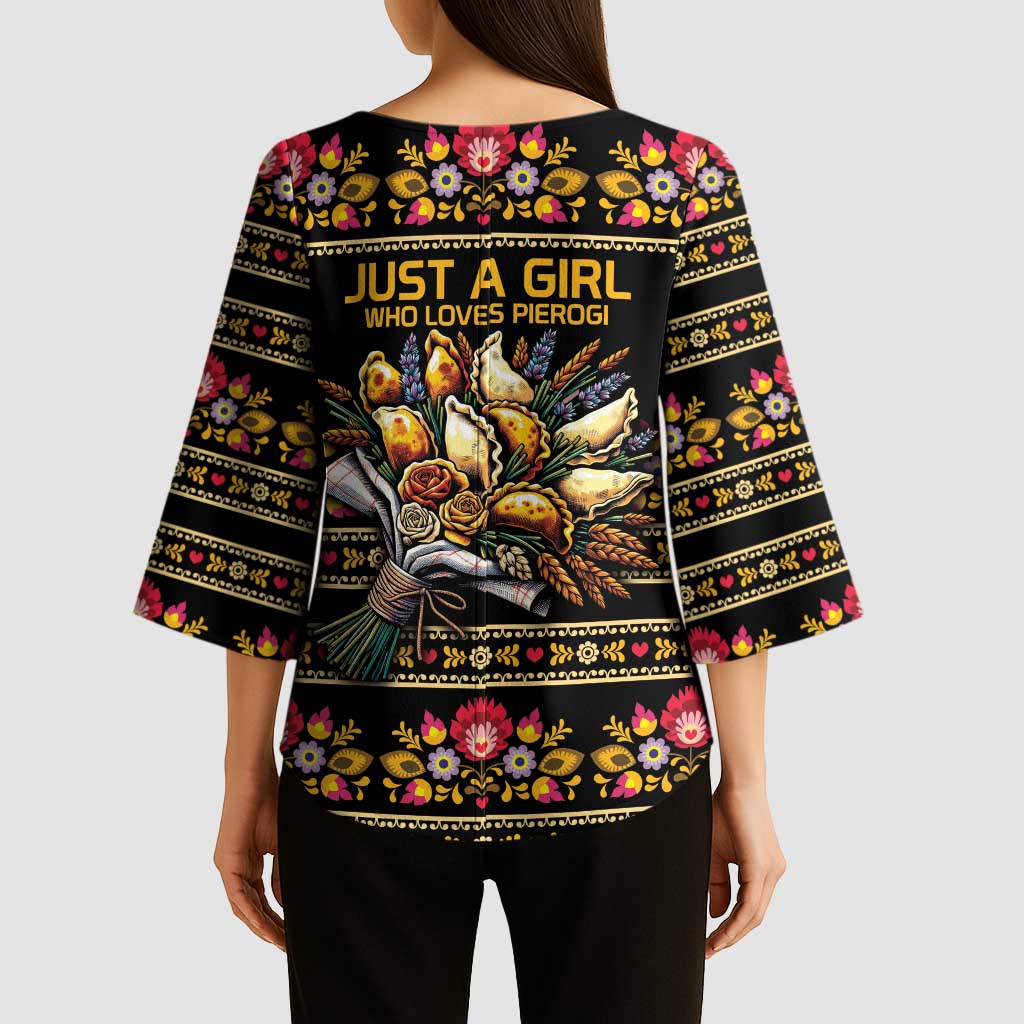 Gold Pierogi Flowers Over Dumplings Kimono Sleeve Blouse