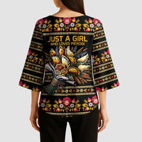 Gold Pierogi Flowers Over Dumplings Kimono Sleeve Blouse