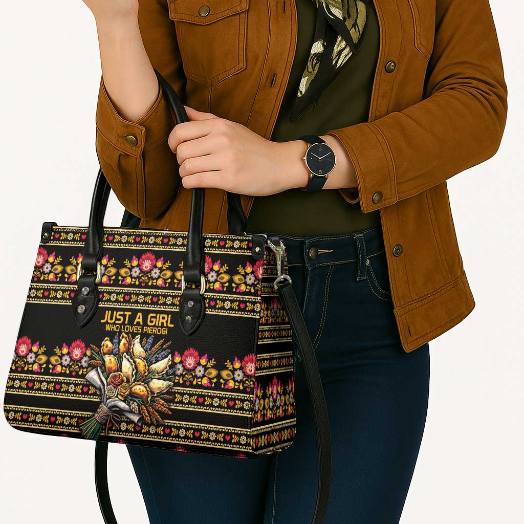 Gold Pierogi Flowers Over Dumplings Leather Bag