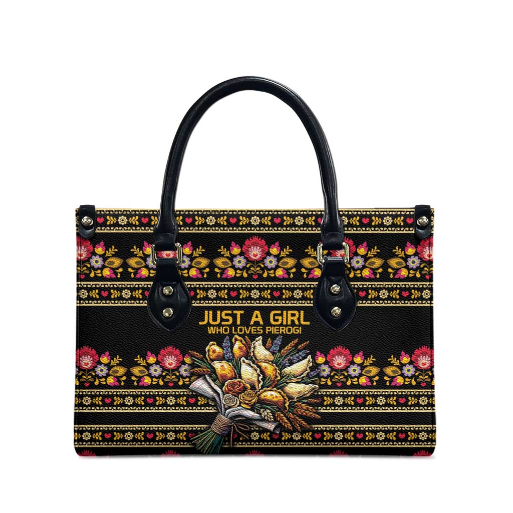 Gold Pierogi Flowers Over Dumplings Leather Bag