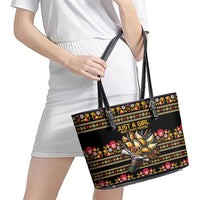 Gold Pierogi Flowers Over Dumplings Leather Tote Bag