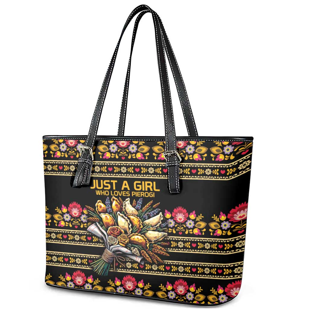 Gold Pierogi Flowers Over Dumplings Leather Tote Bag