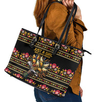 Gold Pierogi Flowers Over Dumplings Leather Tote Bag